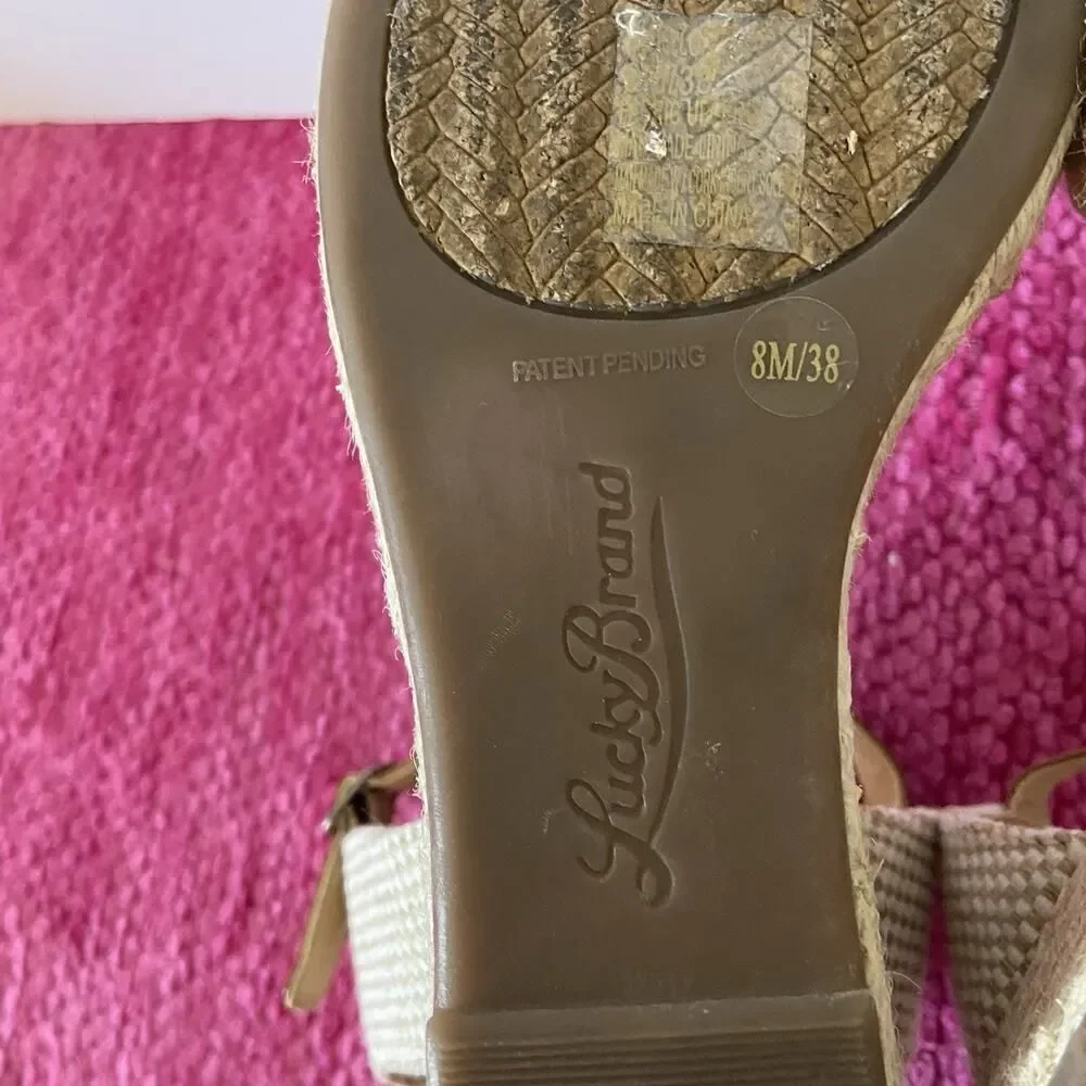 Lucky Brand Kylo Wedge Espadrille Sandals Linen Tan Size 8